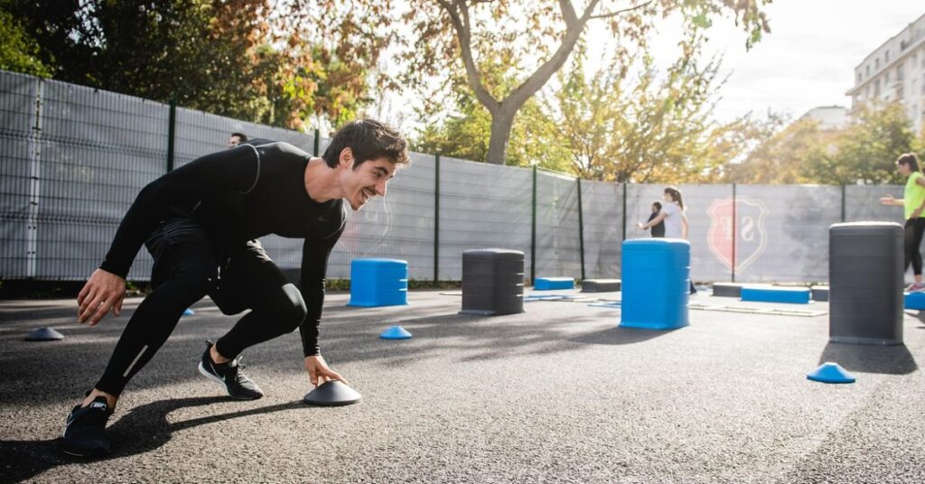a person doing morning cardio  routines  in a peaceful park