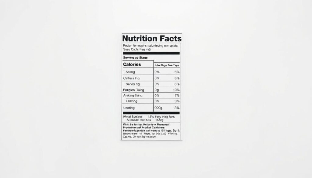 nutrition label with serving size and calorie information